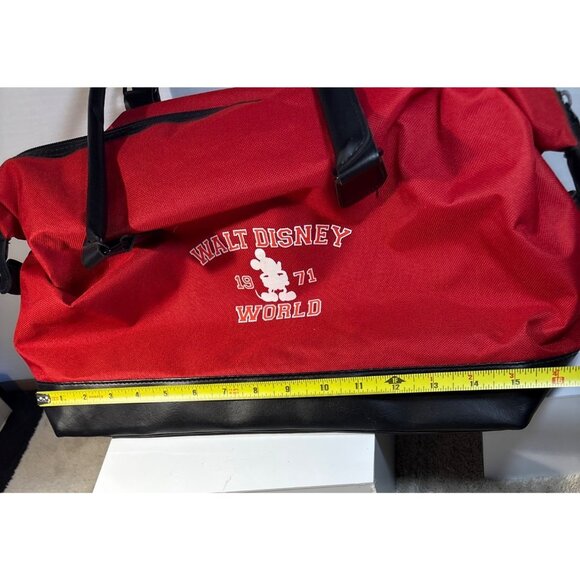 Walt Disney World Duffle Bag Mickey Mouse 1971 Red Black Carry On Leather Base H - Picture 13 of 14